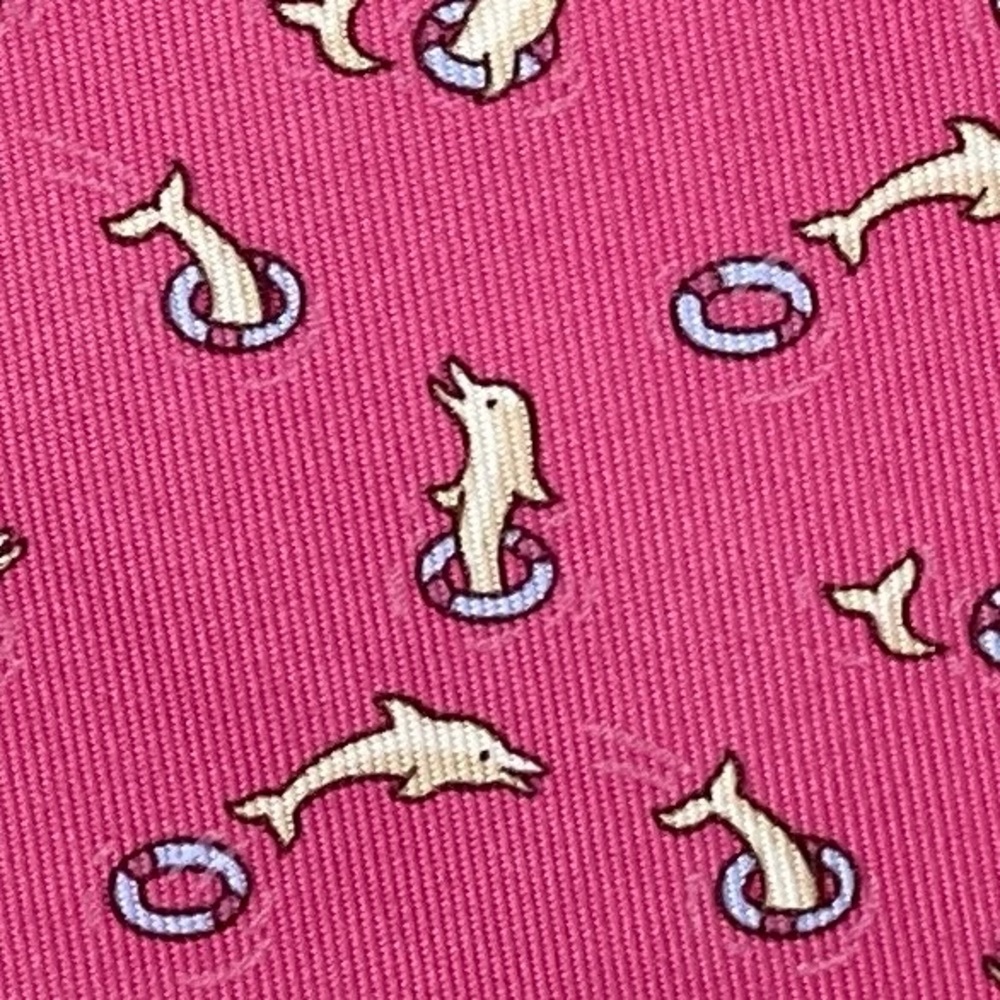 FUN HERMES TIE ~ FUCHSIA PINK FUN DOLPHINS JUMPING THRU LIFE PRESERVERS HOOPS XL
